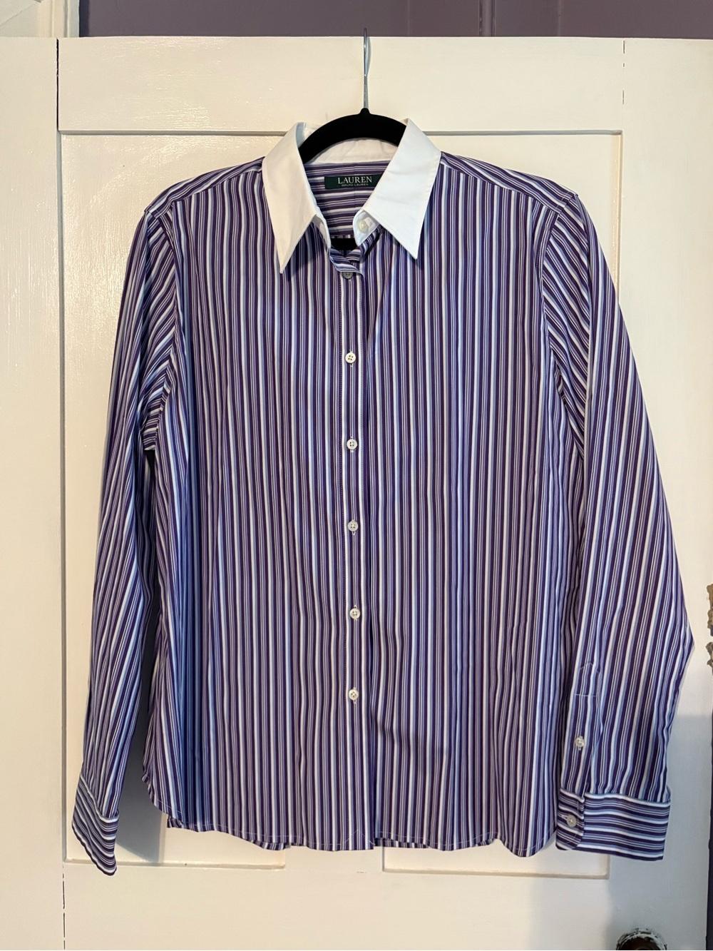 Ralph Lauren Purple Striped Dress Shirt with White Collar